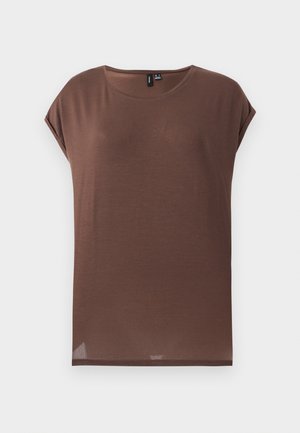 Rudas trumpomis rankovėmis viršus, pagamintas iš minkštos, lengvos medžiagos. Turi apvalų iškirptę ir laisvą siluetą su tiesia apačia.