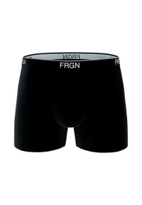 Boxers noirs en tissu lisse, avec une large ceinture élastique portant le logo "FRGN". Design classique et coupe ajustée.