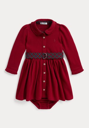 Polo Ralph Lauren, BELTED COTTON MESH SHIRTDRESS & BLOOMER - Дневна рокля - eaton red