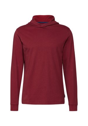 Mørkerød langærmet hættebluse med en afslappet pasform, en stor hætte og et enkelt design. Fremstillet af blødt materiale med en glat overflade.