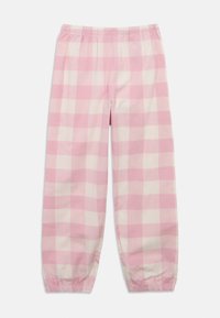 Ροζ και λευκό καρό παντελόνι πιτζάμας από απαλό ύφασμα, με ελαστική μέση και σούρες στα μανσέτα στους αστραγάλους.