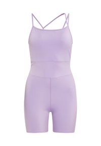 Lilac aansluitend bodysuit met spaghettibandjes en een gladde structuur, met een naadloos ontwerp en korte broekjes voor een gestroomlijnde look.