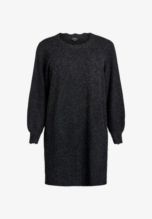 Tumehall, tekstureeritud kudum dressipluus pikkade varrukatega ja lainelise kaelusega. Lõtv istuvus ja soonikkoes mansetid varrukaotstes.