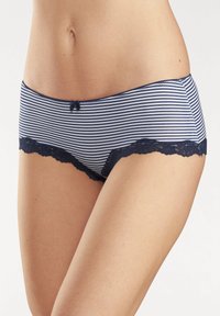 Mornarice i bijele prugaste gaćice s čipkastim rubom. Imaju ravnu mašnu na struku i meku tkaninu za udobnost.