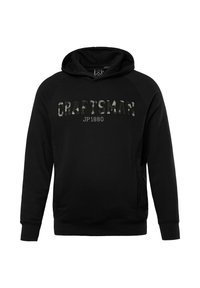 Felpa nera con tasca a marsupio, caratterizzata da un logo a fantasia camouflage "CRAFTSMAN JP1880" sul petto e polsini a costine.