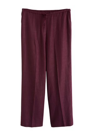 Pantalon large bordeaux avec taille élastique et cordon, fabriqué en tissu léger.