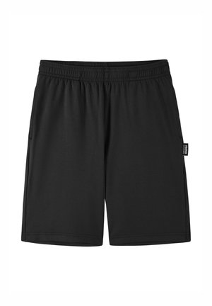 Pantaloncini neri fino al ginocchio con vita elastica e etichetta laterale con la scritta "Reima Cooking" su sfondo bianco.
