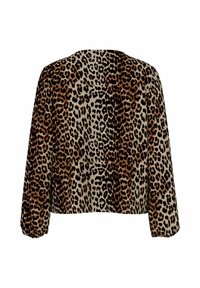 Blusa con stampa leopardata a maniche lunghe, realizzata in un morbido tessuto texturizzato nei toni del beige, marrone e nero; design cropped.