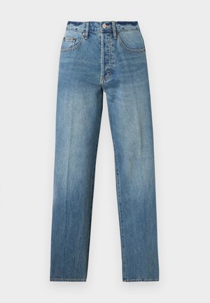 Τζιν παντελόνι ίσιας γραμμής σε ανοιχτό γαλάζιο χρώμα, με μπροστινές τσέπες, θηλιές για ζώνη και κούμπωμα με κουμπί.