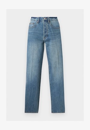 Τζιν παντελόνι ίσιας γραμμής σε ανοιχτό γαλάζιο χρώμα, με μπροστινές τσέπες, θηλιές για ζώνη και κούμπωμα με κουμπί.