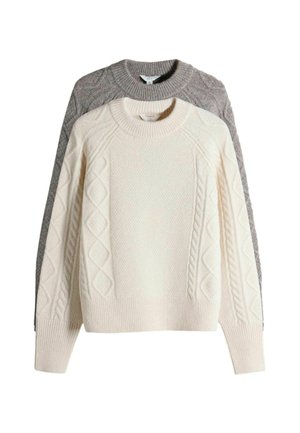 2 PACK CABLE  - Strickpullover - cream light brown marl