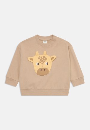 Beige Sweatshirt mit Giraffengesicht-Applikation, mit hellgelben und braunen Details, gerippten Bündchen und rundem Halsausschnitt mit Druckknöpfen.
