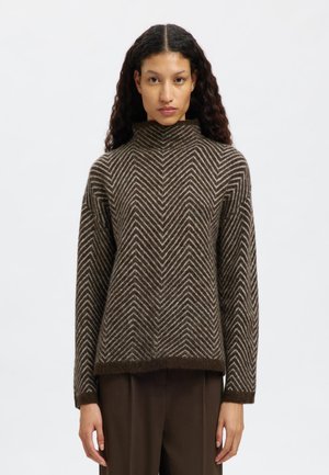 SLFLULU HERRINGBONE HIGH NECK - Stickad tröja - delicioso/birch