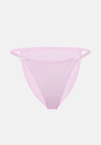 Εσωτερικό μπικίνι από διάφανο ελαφρώς ροζ δίχτυ με λεπτή μέση και μικρά λευκά φιόγκους σε κάθε πλευρά.