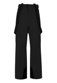 Pantalones de esquí negros con tirantes ajustables, corte recto y detalles brillantes en los puños. Fabricados con un material duradero e impermeable.