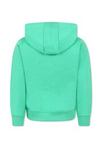 Turquoise hoodie met een trekkoord in de capuchon, ribbel manchetten en zoom; zachte, gestructureerde stof met een schone achterkant.