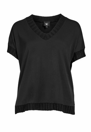 Must lühikeste varrukatega kampsun V-kaelusega, soonikkoes krae, varrukapitsid ja alumine äär, sildistatud suurusega väike, tootjaks NÜ Denmark.