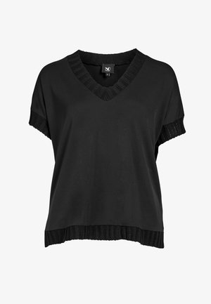 Must lühikeste varrukatega kampsun V-kaelusega, soonikkoes krae, varrukapitsid ja alumine äär, sildistatud suurusega väike, tootjaks NÜ Denmark.