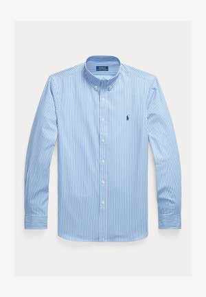 Blauw-wit gestreept overhemd met lange mouwen, knoopsluiting, een klassieke kraag en een klein geborduurd logo op de linkerborst.
