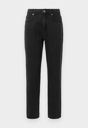 Svarte denim jeans med rett ben-design, standard fem-lomme stil og knappelukking. Har subtile sømdetaljer.