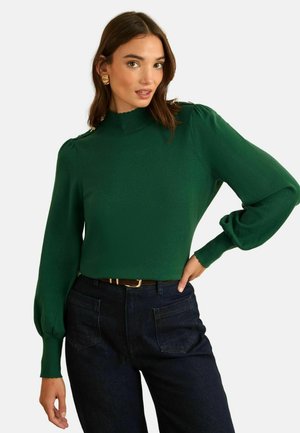Pulover - forest green bow shoulder
