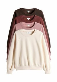 Set van vier sweatshirts in beige, roze, bordeauxrood en bruin. Voorzien van een ronde halslijn en lange, licht gebolde mouwen. Zachte stoftextuur.