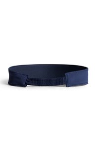 Marinblå elastisk midja med en jämn yta, med sidogather för extra stretch, designad för komfort och en säker passform.