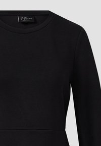 Czarny sweatshirt z okrągłym dekoltem i długimi rękawami, wykonany z gładkiego materiału bawełnianego, o prostym wzornictwie bez wzorów czy akcentów.
