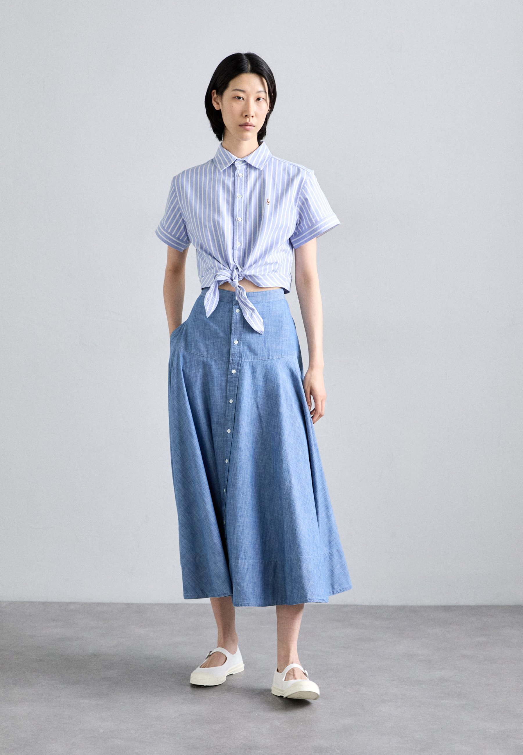 Polo Ralph Lauren COTTON OXFORD TIE FRONT CROPPED SHIRT