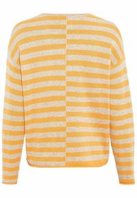 Gestreifter Pullover in Gelb- und Beigetönen, mit lockerer Passform und langen Ärmeln. Hergestellt aus einem weichen, leichten Stoff mit einer Nahtdetails.