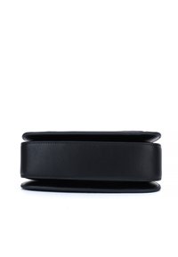 Black leather bag with a sleek, rectangular shape and smooth texture. Features a minimalist design with no visible hardware or patterns.