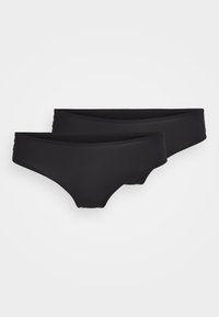 Slip bikini neri realizzati in tessuto morbido, caratterizzati da un taglio classico con elastici in vita e ai lati per una vestibilità sicura.