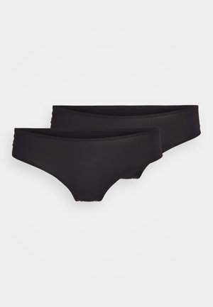 Sorte bikinibukser laget av glatt stoff, med klassisk snitt og elastiske bånd i livet og på sidene for en sikker passform.