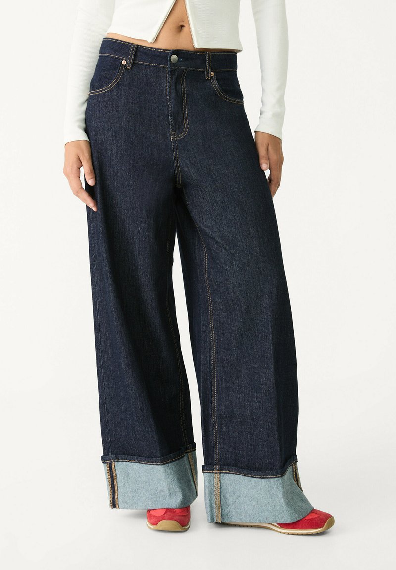 Stradivarius - WIDE-LEG WITH HEM DETAIL - Jean flare - dark blue, Agrandir
