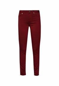 Czerwone obcisłe dżinsy wykonane z elastycznej mieszanki bawełny, z pięcioma kieszeniami, zapięciem na guzik i subtelnymi detalami szwów.