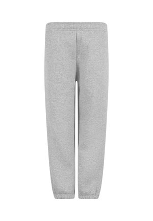 Lichtgrijze joggingbroek met elastische tailleband en boorden, rechte pijpen, afgebeeld tegen een witte achtergrond.
