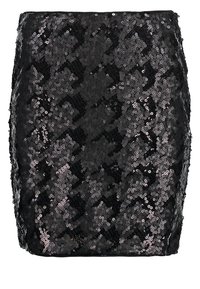 Svart paljetterad minikjol med en figurnära silhuett, som har en texturerad yta och ett geometriskt mönster av glänsande, runda paljetter.