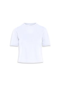 Bijela kratka majica s kratkim rukavima i okruglim izrezom, izrađena od glatkog materijala. Sadrži suptilan Calvin Klein logo u središtu.