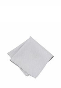 Gray fabric napkin with a raised diamond pattern. Edges are neatly sewn. The texture is soft, suitable for casual or formal dining settings.