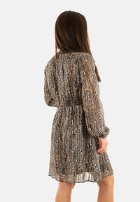 Robe à manches longues en imprimé léopard, fabriquée en tissu léger, dotée d'une taille élastique et d'une jupe évasée, avec une texture transparente.