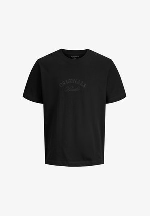 Czarny bawełniany T-shirt z krótkimi rękawami, z subtelnie wytłoczonym logo "ORIGINALS" na środku. Prosty krój z okrągłym dekoltem.