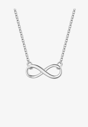 Hõbedane lõpmatuse ripats kaelakeel, millel on ühendatud kett, esitleb siledat ja poleeritud disaini pideva silmuse kuju.