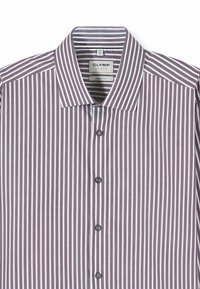Gestreept overhemd met verticale strepen in pruim en wit, voorzien van een spreadkraag, knoopsluiting en een aansluitend ontwerp.