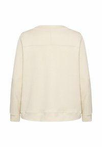 Cremfarbener Sweatshirt mit schlichter Gestaltung, rundem Halsausschnitt, lockerer Passform und glatter Textur. Verfügt über eine horizontale Naht in der Nähe der Schultern.
