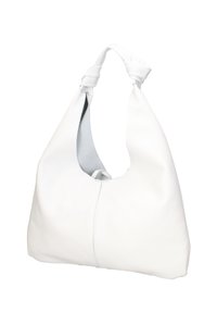 Borsa hobo in pelle bianca con design morbido e informale, dotata di un ampio apertura e un manico annodato. Texture liscia con dettagli di cucitura sottili.