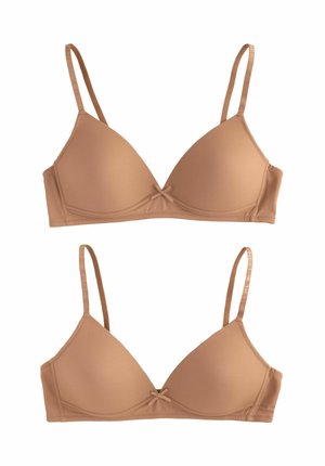 Bralette triangolare color talpa con spalline regolabili e dettaglio centrale a fiocco. Texture liscia e design senza cuciture per comfort e minima visibilità.