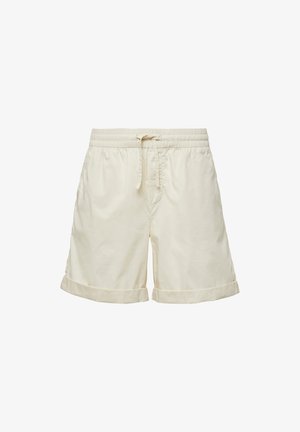 Lichtbeige shorts van katoen met een elastische tailleband en een trekkoord. Beschikt over opgerolde mouwen en zijzakken.