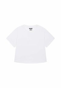 Korte mouw witte T-shirt met een ronde hals, met een eenvoudig ontwerp en een label met de tekst "MIRA PARIS" aan de binnenkant.