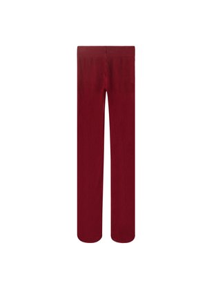 Pantalones de pierna ancha rojos, hechos de una tela suave con una textura lisa. Presentan un color sólido y una cinturilla elástica para mayor comodidad.