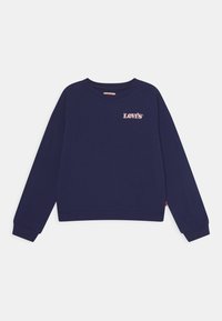 Felpa blu navy con maniche raglan lunghe, polsini a coste e scollatura rotonda. Presenta il logo "Levi's" ricamato in rosa chiaro sul petto.